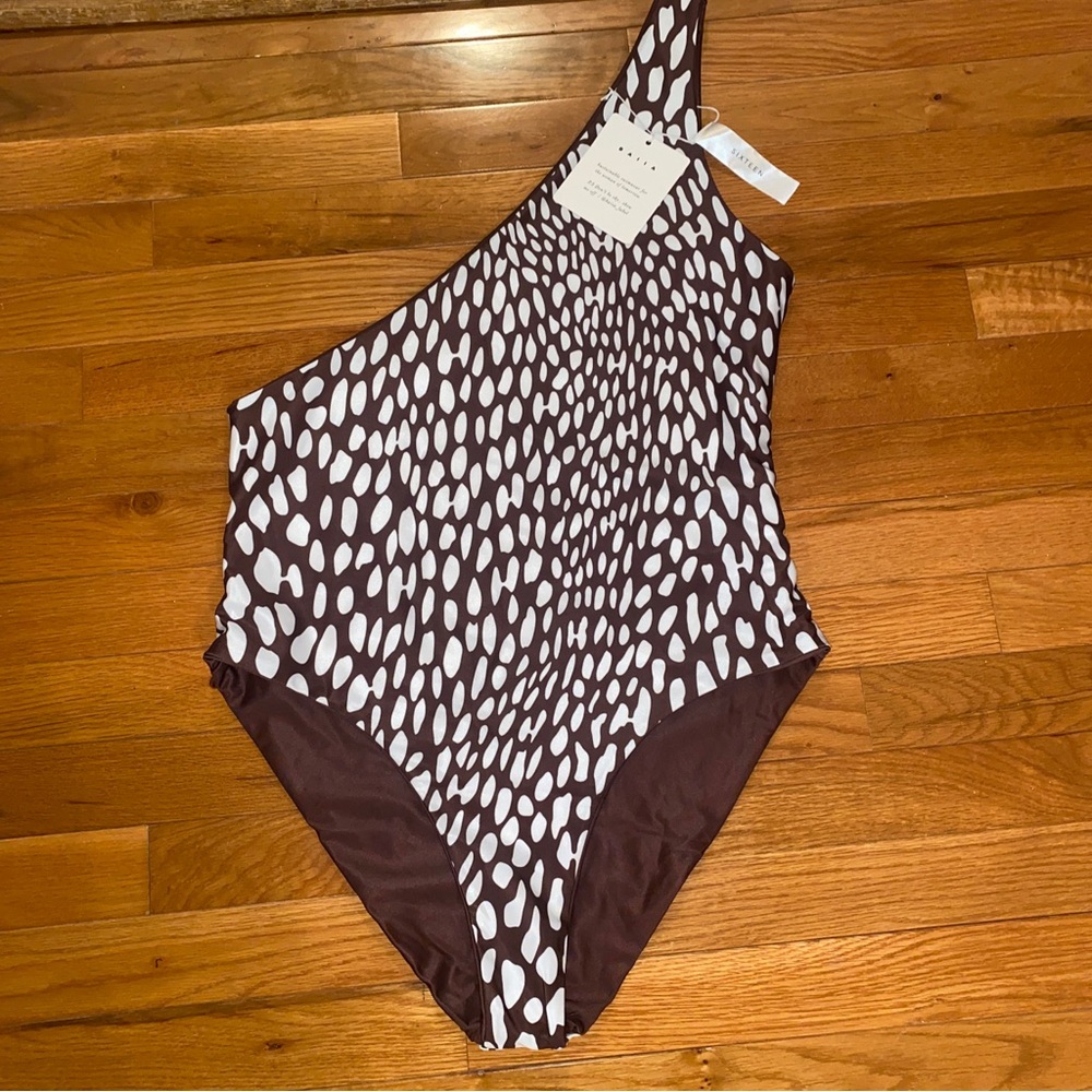 Chic Brown and White One-Piece Swimsuit